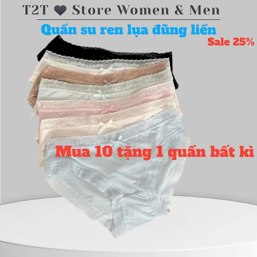 [Mua 10 tặng 1] size m-xxL Quần Chíp Nữ su lụa phối ren hoa nhí đáy liền mỏng dai mềm mại nhiều màu pastel, đủ size Q199