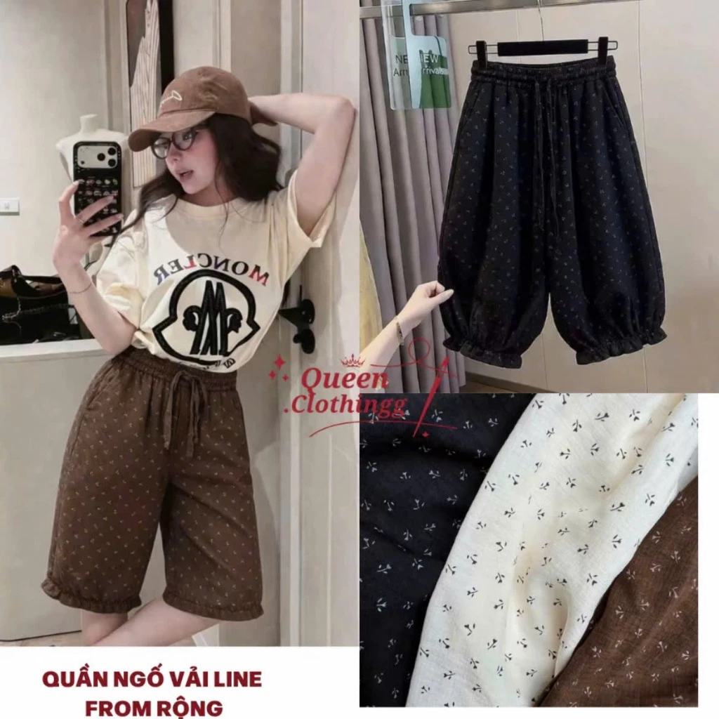 Quần ngố form rộng big size 45-75kg chất đũi linen mát lạnh, quần đùi ngố họa tiết dễ thương cạp chun co giãn Hàn Quốc