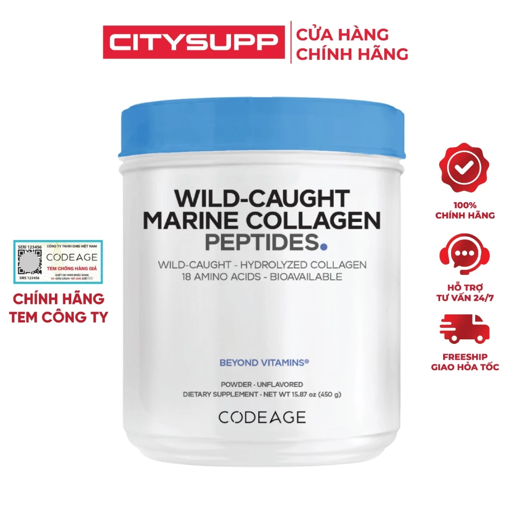 Codeage Bột Collagen Marine Collagen Peptides (450g) Bổ Sung Collagen Thủy Phân | CitySupp