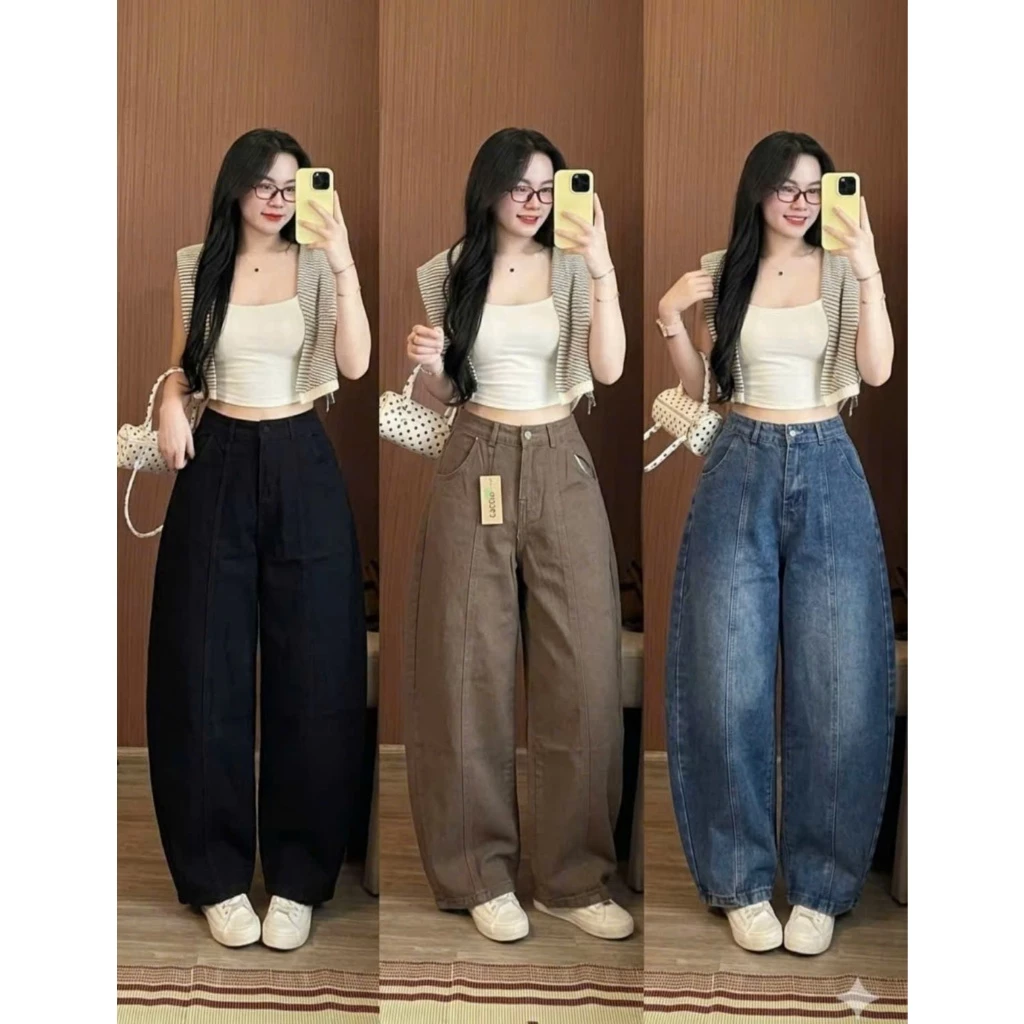 332 - Dài 89-94cm Quần Jeans ống rộng nữ, Quần bò ống suông nổi sang chảnh, jean mềm tôn dáng
