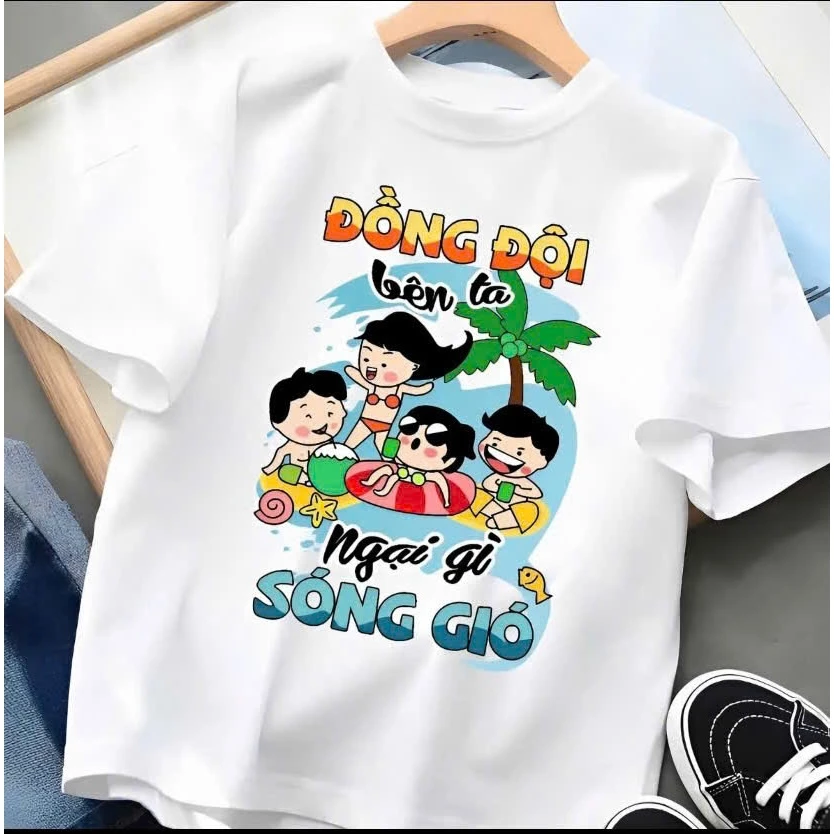 (TRẮNG) Áo nhóm đồng phục,áo gia đình bạn bè công ty đi biển đi chơi, team building chất thun mát