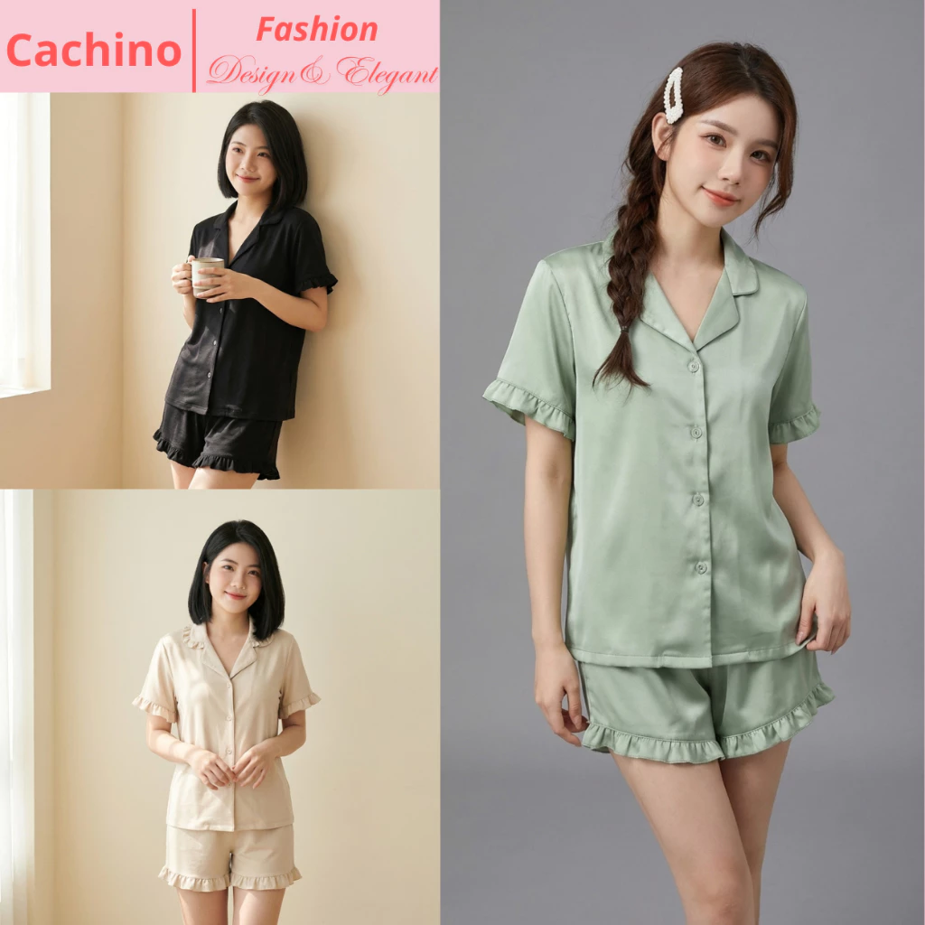 Bộ ngủ lụa XƯỚC cộc tay sang chảnh, thiết kế cao cấp
