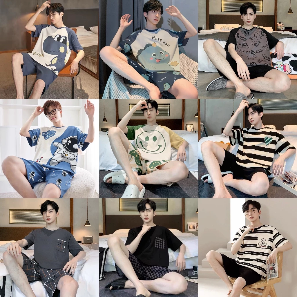 Bộ đồ nam mặc nhà cotton cao cấp – Set áo thun + quần short form rộng dễ thương, đồ ngủ nam Hàn Quốc thoáng mát