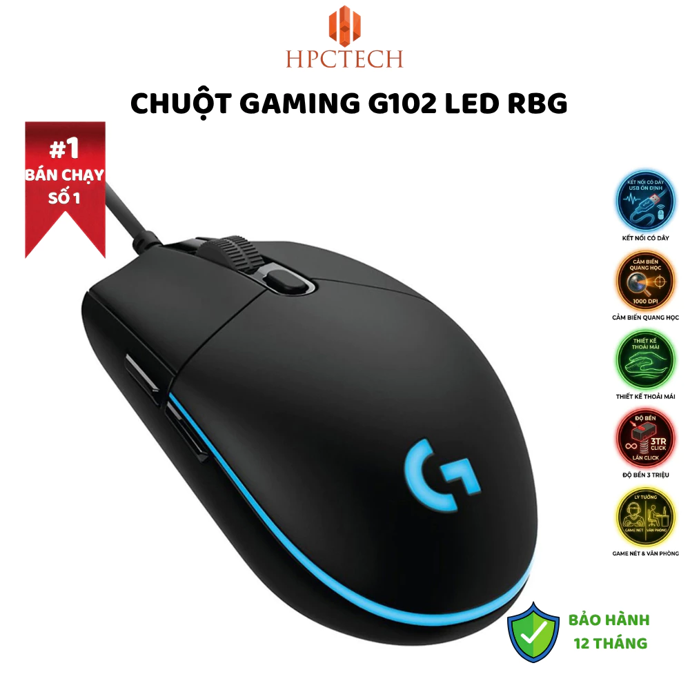 Chuột Gaming Logitech G102 Lightsync RGB - Độ Phân Giải 8000 DPI, 6 Nút Lập Trình, USB Có Dây