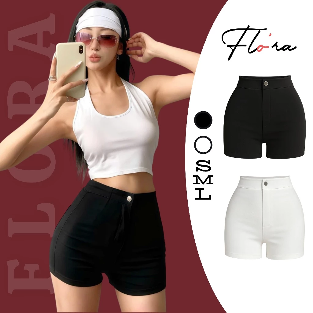Quần SHORT KAKI TRƠN Cạp Cao Nữ QU10, Quần Đùi Nữ Lưng Cao Vải Jean Kaki Đẹp Flo'ra