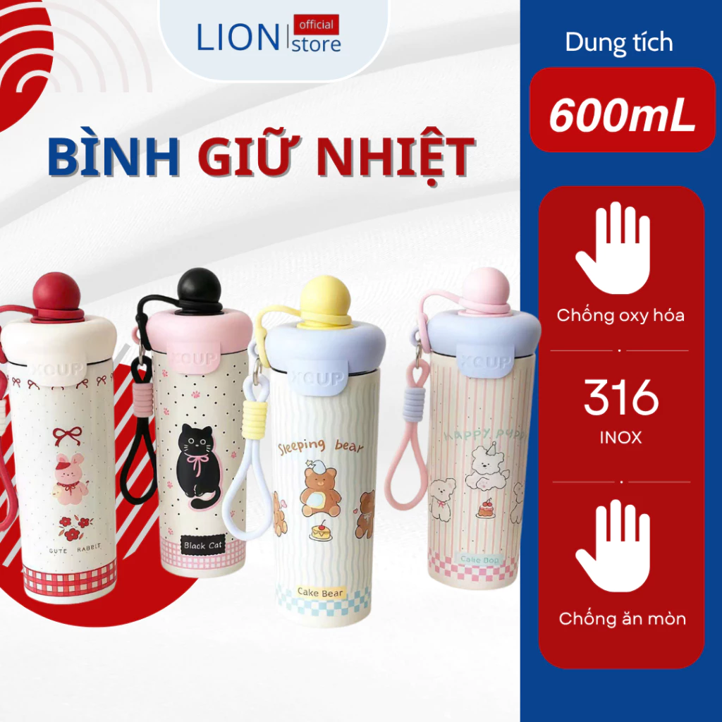 [𝐠𝐢𝐚𝐝𝐮𝐧𝐠𝐋𝐈𝐎𝐍] Bình Giữ Nhiệt XCUP, Dung Tích 600ML, INOX 316, Nắp Cấu Tạo Chống Tràn, Có Ống Hút Và Dây Cầm