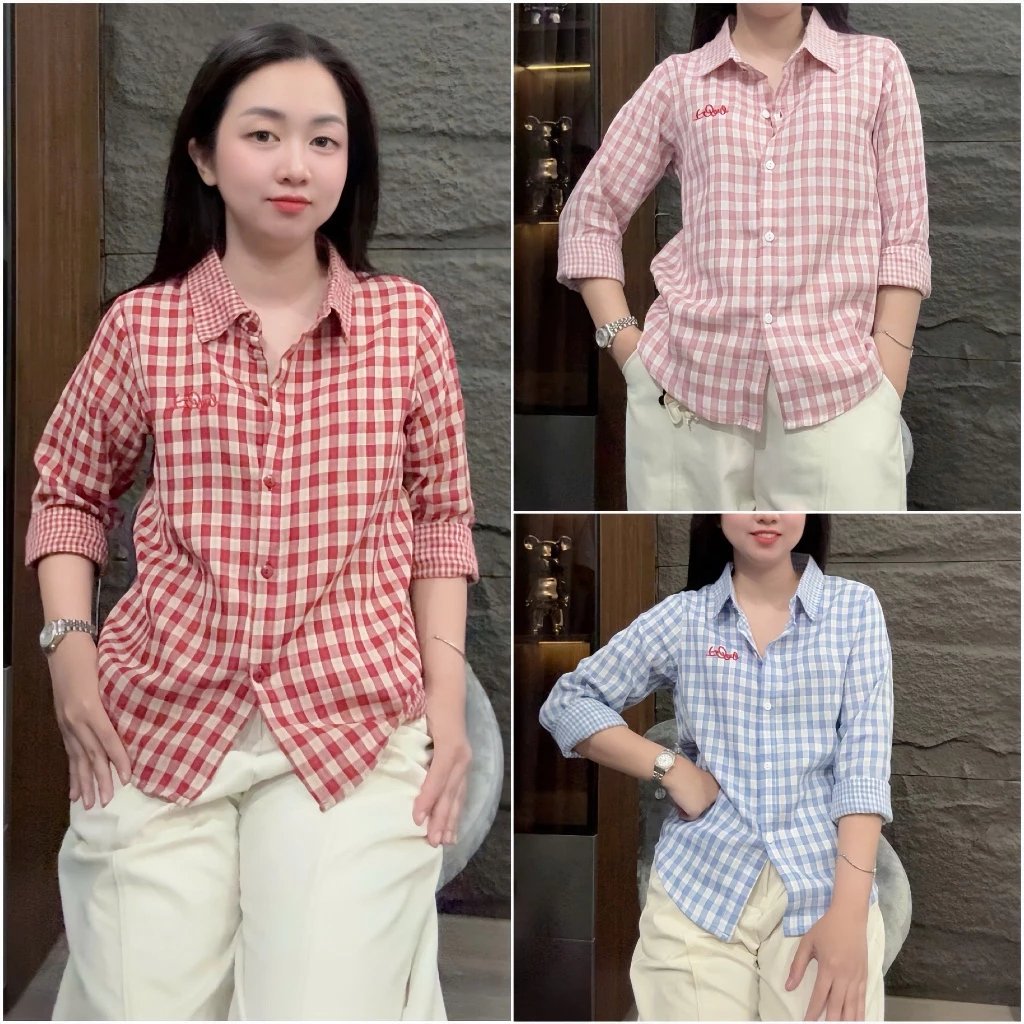HT30. (FORM VỪA) Áo sơ mi tay dài chất linen kẻ mát, mềm đủ size 40-70kg vừa