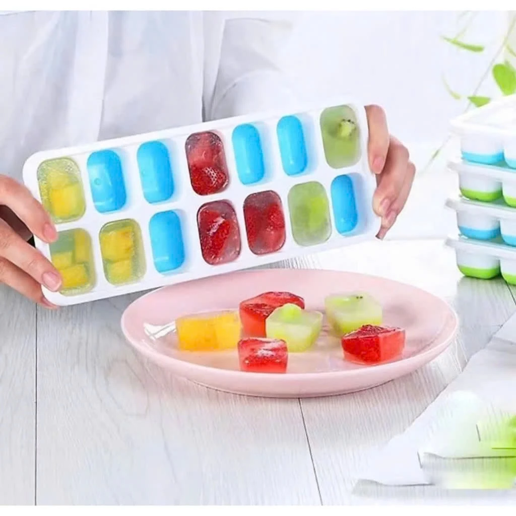 COMBO 5 Khay Làm Đá Silicon 14 Viên Có Nắp Đậy ohBabyo Khuôn Làm Đá Tủ Lạnh Bảo Quản Chống Mùi hàng đẹp