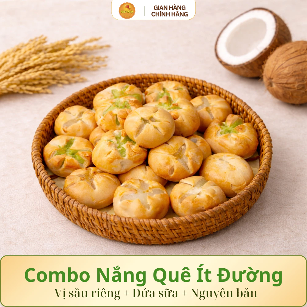 Combo Nắng Quê|Bánh Dừa Nướng Vị Sầu Riêng Ít Đường + Vị Dứa Sữa  Ít Đường + Vị Nguyên Bản Ít Đường
