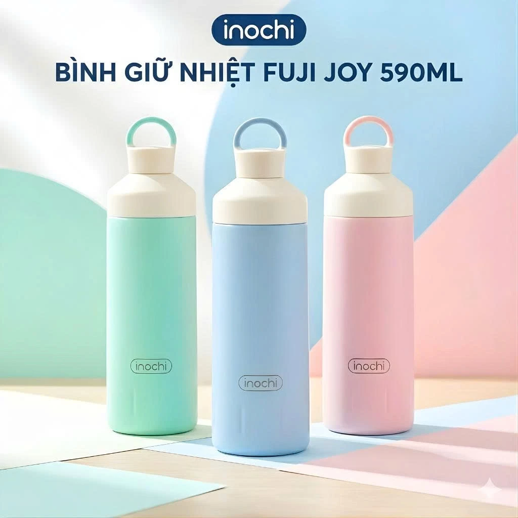 Bình giữ nhiệt Fuji Joy 590ml Inochi – Inox 304, 2 nắp đa năng, giữ nóng lạnh 6H+, tiện mang theo