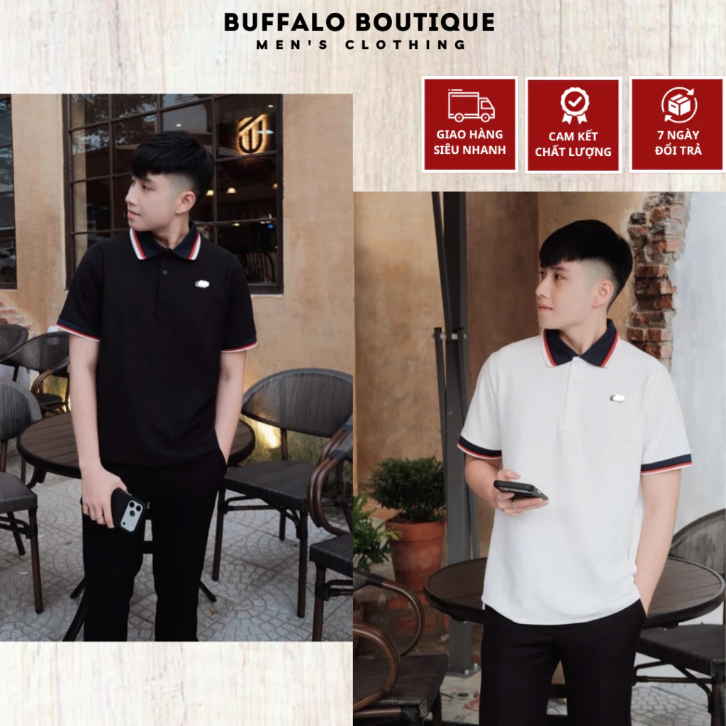 Áo Polo Nam Lá Lốt Chất Cotton Gai Cá Sấu Cao Cấp - Áo Polo Nam Nữ Phối Bo Kẻ Xanh Đỏ Siêu Đẹp