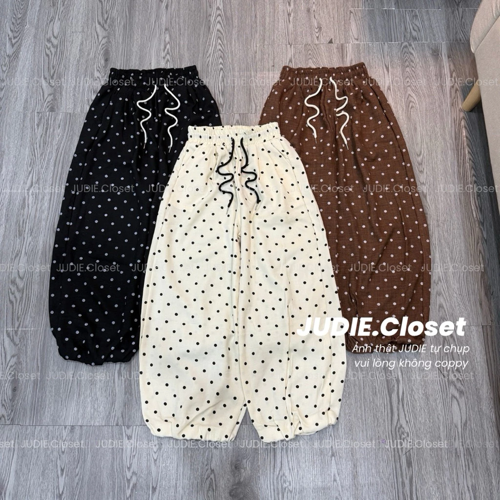 MỚI 2026 - Quần Bom Đũi Mềm Chấm Bi Ống Rộng Nữ Cạp Chun (ảnh thật - JUDIE.Closet)
