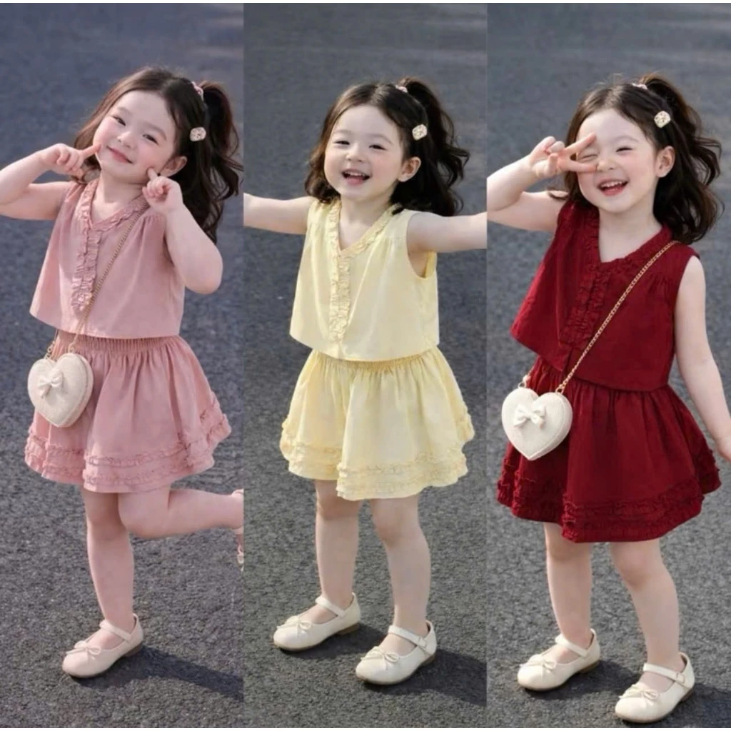 Đồ bộ bé gái, set bộ bé gái áo sát nách kèm chân váy có quần bảo hộ đũi tơ siêu mềm mát (MB 06)