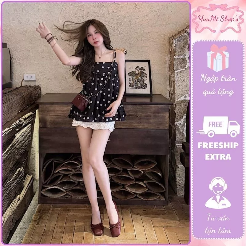 Sét đồ nữ hcom27210 áo hai dây quai mảnh dáng xòe nhẹ phối chân váy ngắn, đồ bộ áo babydoll cao cấp yuumistyle