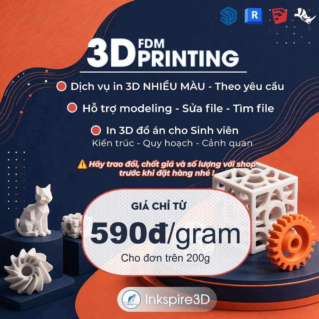 [Inkspire3D] Dịch Vụ In 3D NHIỀU MÀU Giá Rẻ HSSV Theo Yêu Cầu Chỉ Từ 590đ/gam - Gửi File 3D Để Báo Giá