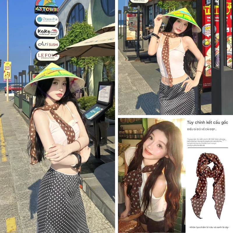 【Khăn Turban nữ In Họa Tiết chấm bi da Báo đi biển – Phong Cách Cool Girl】Phụ Kiện Quấn Tóc, Thắt Cổ Đa Năng 🎀🖤