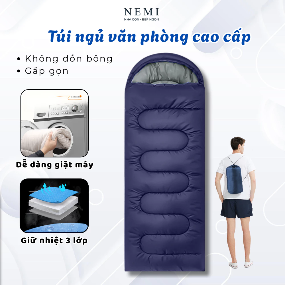 Túi ngủ giữ nhiệt NEMI cho văn phòng,du lich, dã ngoại, không dồn bông, gấp gọn mang theo