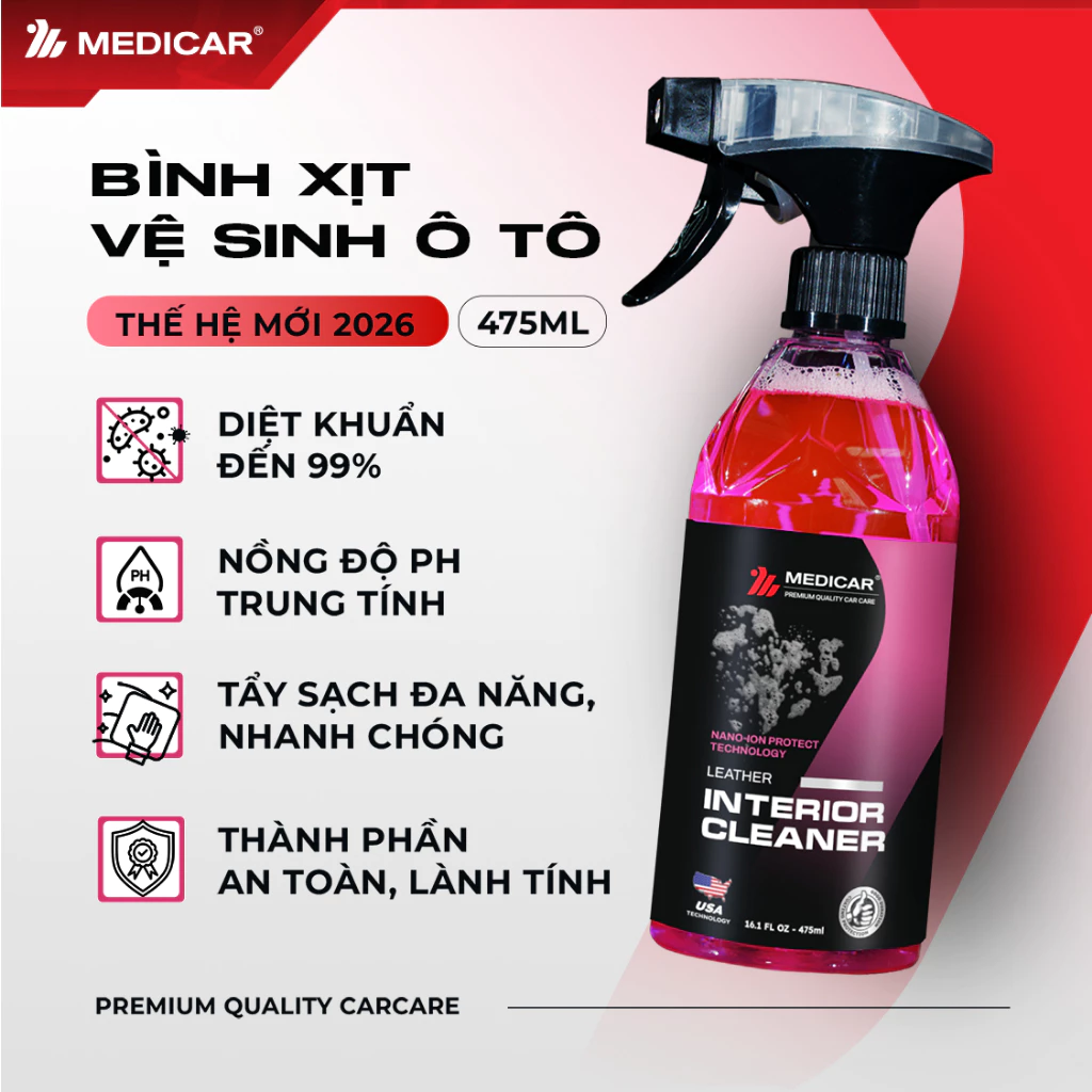 DUNG DỊCH VỆ SINH NỘI THẤT Ô TÔ Medicar – Diệt khuẩn đến 99%, sạch sâu, khử mùi, an toàn tuyệt đối