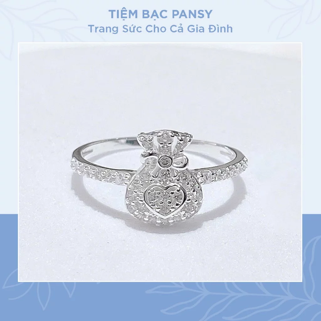Nhẫn túi tiền viền đá cao cấp, mang ý nghĩa may mắn tài lộc - TIỆM BẠC PANSY