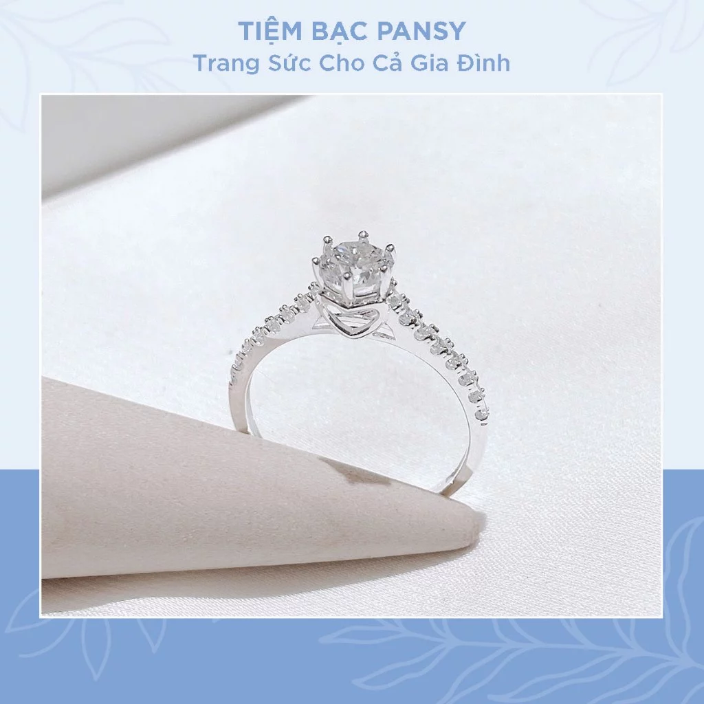 Nhẫn bạc nữ Shiny ổ đá bốn 4 chấu đính đá sang trọng, nữ tính - TIỆM BẠC PANSY