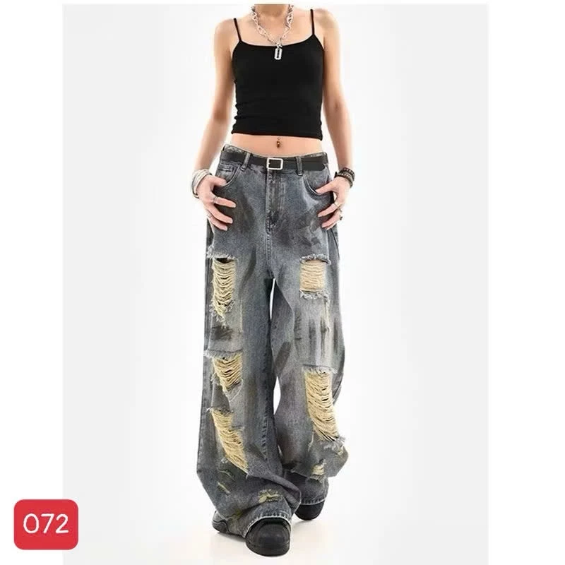 Quần Jean Nữ Xuông, Quần Jeans Nữ Ống Rộng phối rách mẫu mới cạp cao hack dáng siêu xinh trẻ trung 72