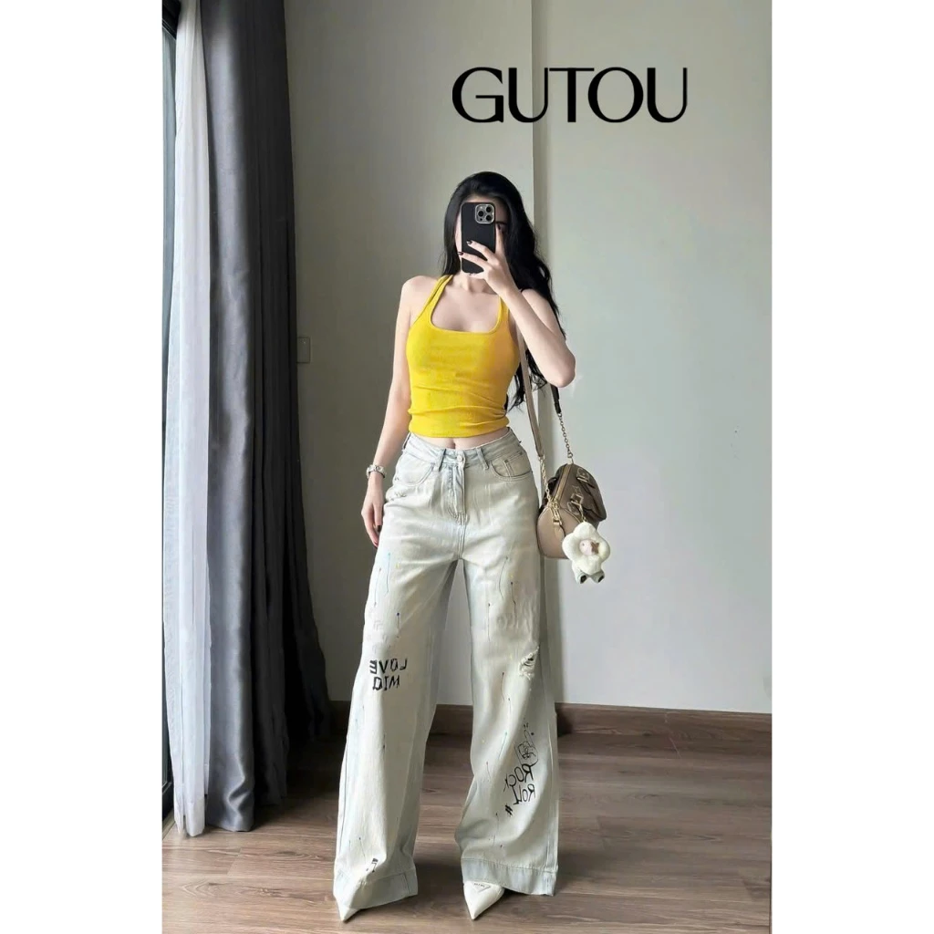 [ GUTOU ] Quần Jean Suông Poace & Love G226