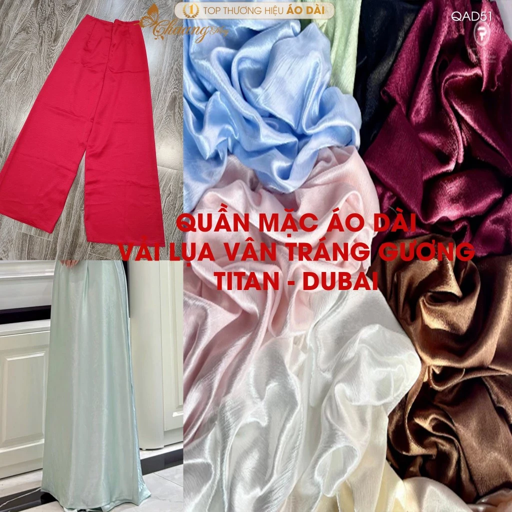 Quần lụa vân gãy Dubai mặc áo dài cách tân nữ truyền thống may sẵn lụa suông ống rộng dự tiệc cưới lễ tết đẹp QAD52