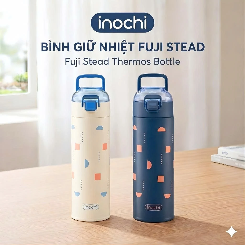 Bình Giữ Nhiệt Fuji Stead 500ml Inochi - Inox 304 Giữ Nóng Lạnh Lâu Dài Chống Rò Rỉ Nắp Bật 1 Chạm