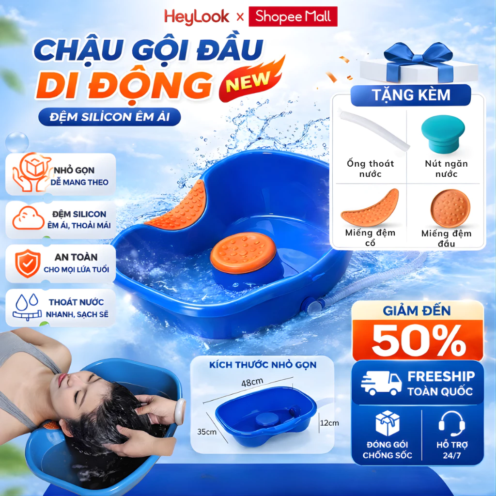 Chậu Gội Đầu, Thau Gội Đầu Tại Giường Cho Bà Bầu, Trẻ Em, Người Bệnh, Chất Liệu Nhựa ABS Cao Cấp, Bền Đẹp