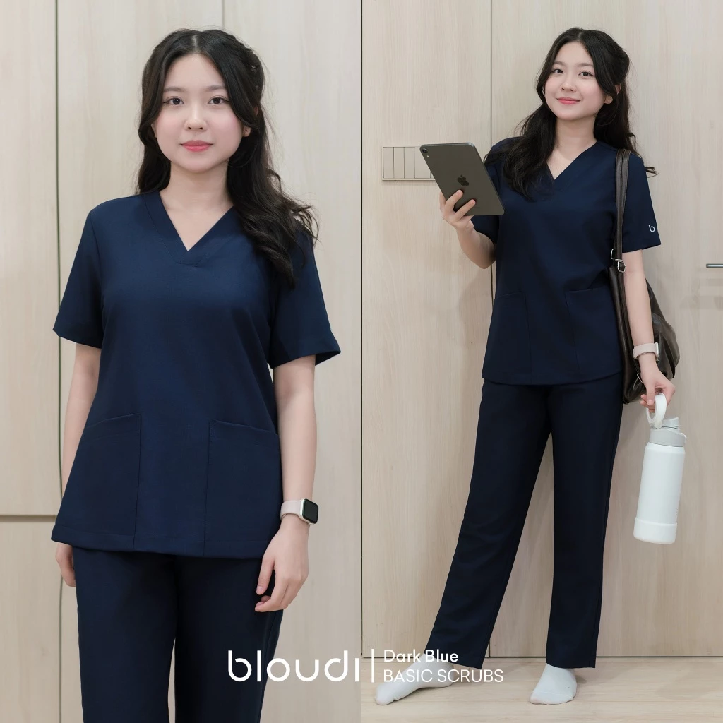 Bộ Scrubs Nữ BLOUDI Basic vải cotton, đồng phục phòng khám, đồng phục bệnh viện