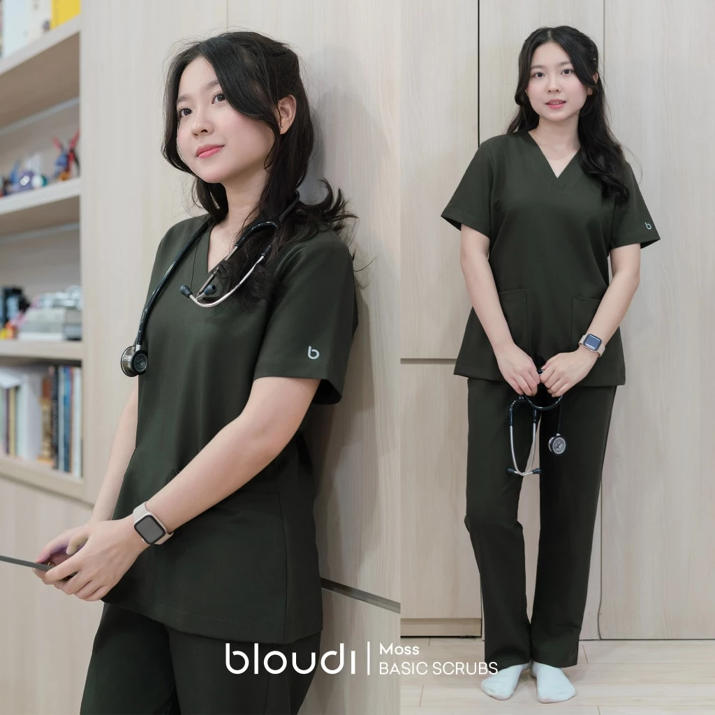 Bộ Scrubs Nữ BLOUDI Basic vải cotton, scrubs bác sĩ, điều dưỡng, kỹ thuật viên