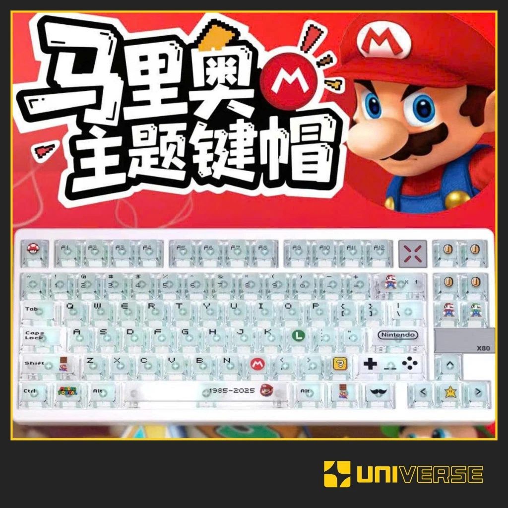 Keycap Mario Trong Suốt Xuyên LED Nhựa PC UV Print Profile Cherry 122 Nút Bàn Phím Cơ Transparent
