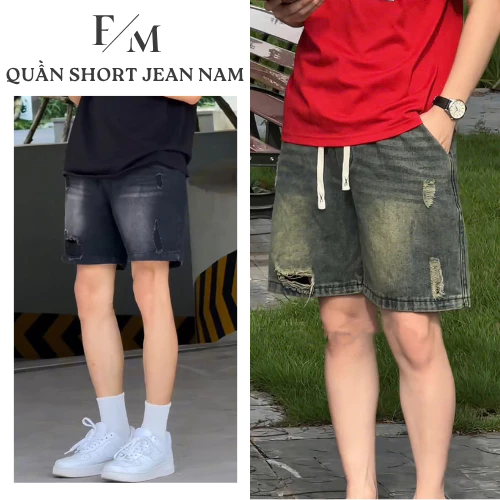 Quần Short Jean Nam WASH RETRO Ống Suông Rộng Form Ngắn Trên Gối Phong Cách Streetwear Cá Tính