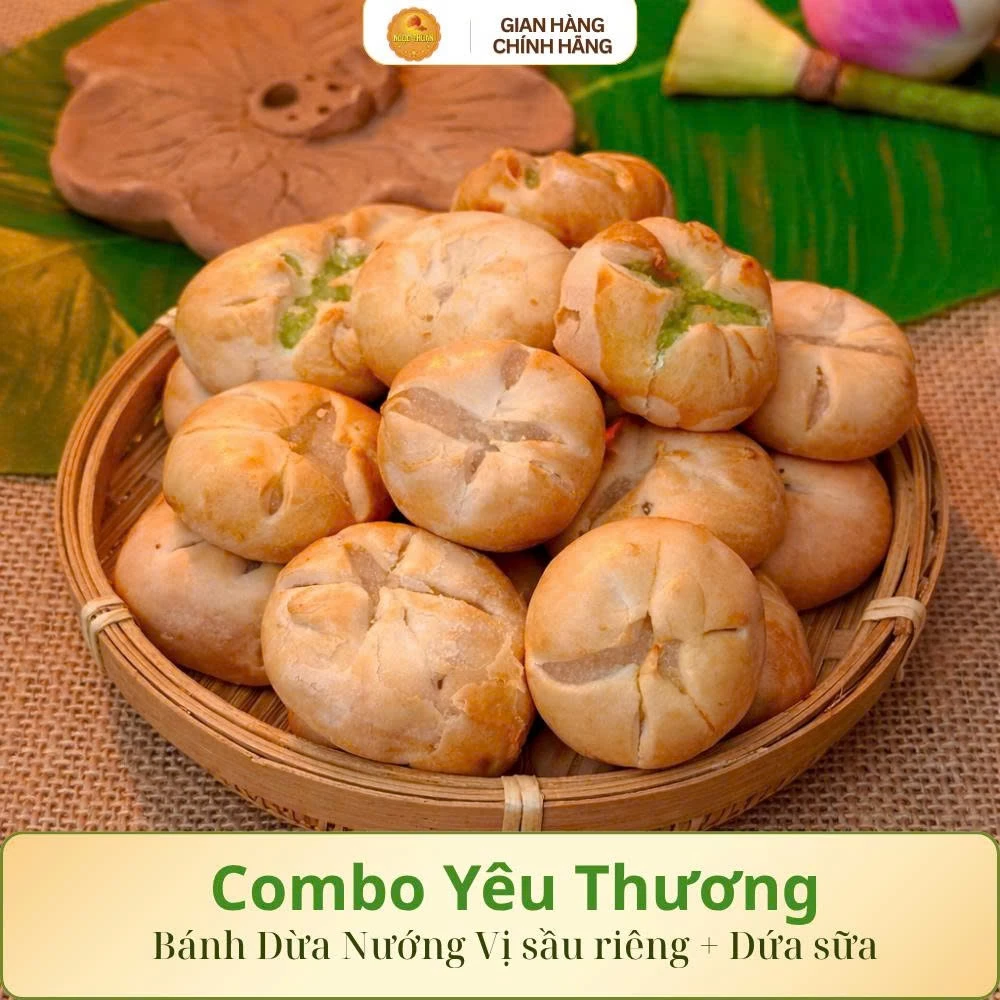 Combo Yêu Thương Bánh Dừa Nướng Vị Sầu Riêng Và Vị Dứa Sữa Túi 400g