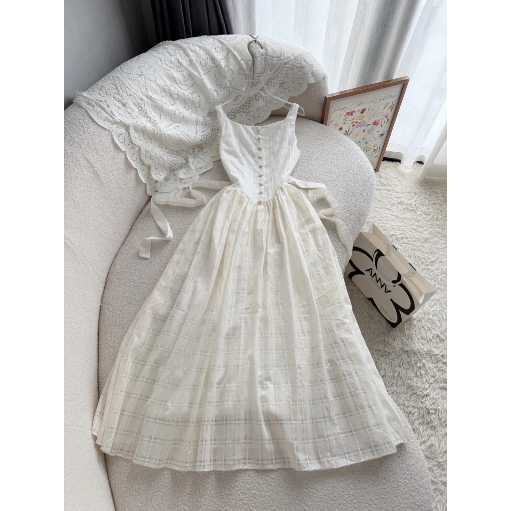 Đầm Kiểu Nữ Trắnng Kem Dáng Dài Anna - Monali Dress