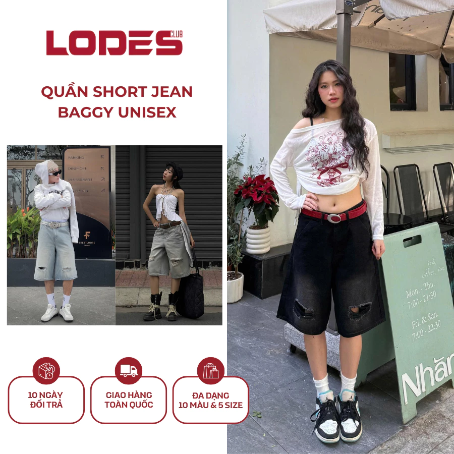 Quần Jean Short Rách Gối LODES CLUB vải Jean Denim Cao Cấp,phong cách Streetwear cá tính