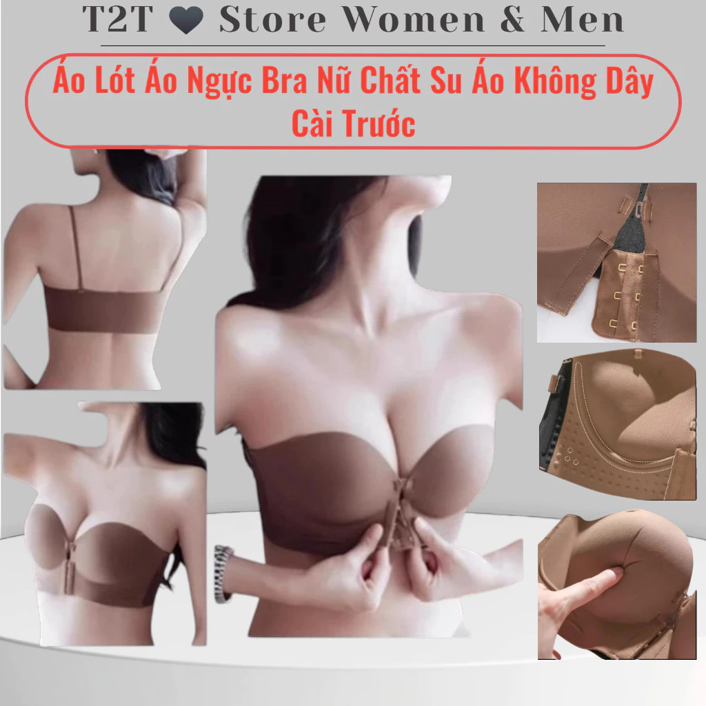 Áo Lót Áo Ngực Bra Nữ Chất Su Áo Không Dây Cài Trước Nâng Ngực Tạo Khe Mút Dày 4CM Che Mỡ -- 240201