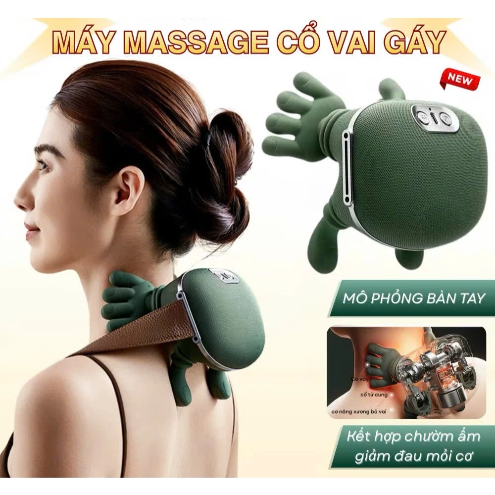 Máy Massage Cổ Vai Gáy, Mô Phỏng Hình Bàn Tay Kết Hợp Chườm Ấm 45ºC Giảm Đau Mỏi Vai Gáy