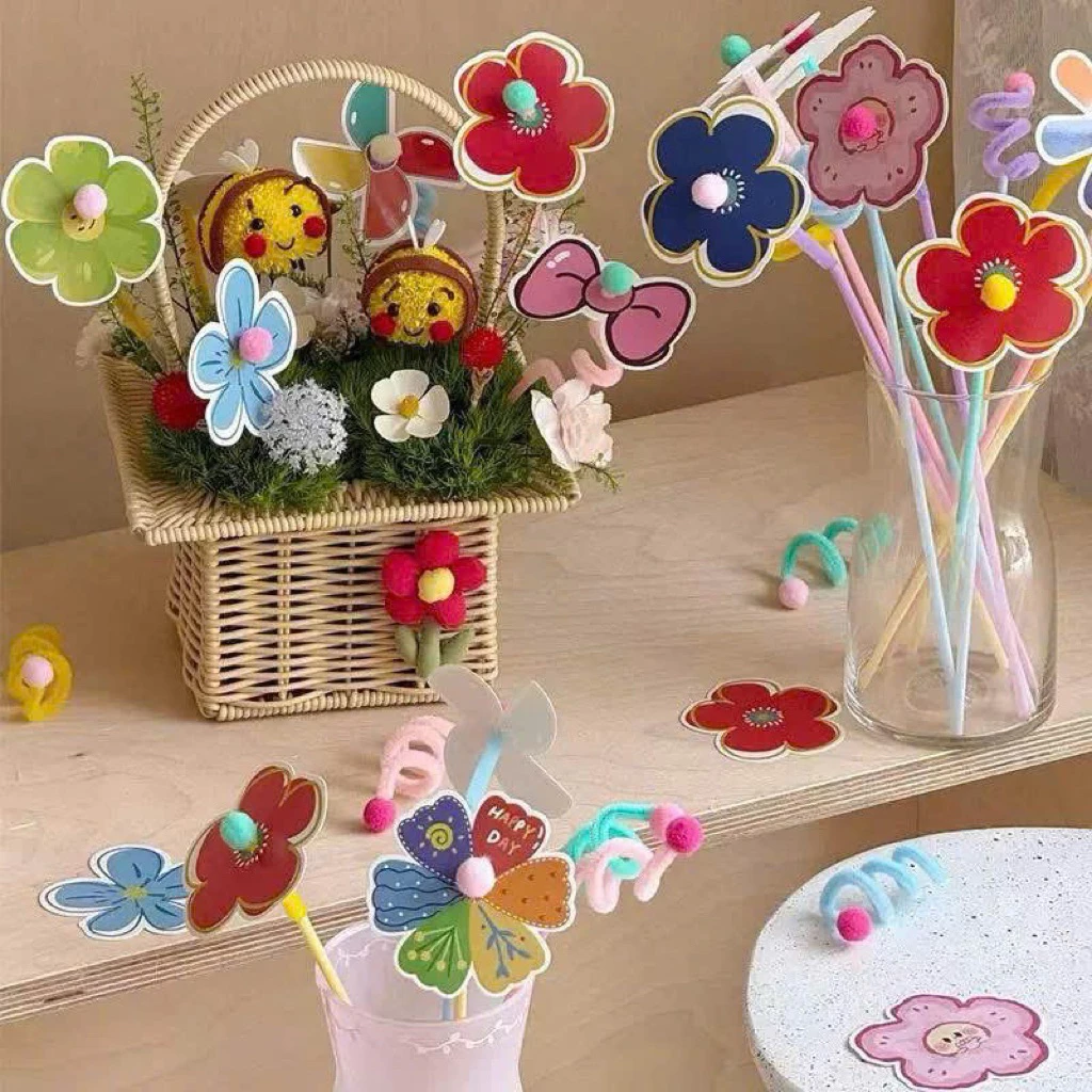 set 99 hình hoa giấy+  kèm kẽm nhung trang trí giỏ kẹo, bó kẹo, tháp kẹo cho bé