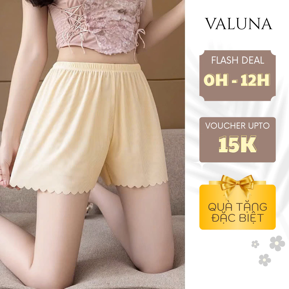 Quần đùi tăm nữ mặc ở nhà, trong váy chất vải mát co giãn tốt, viền scallop xinh VALUNA Q2