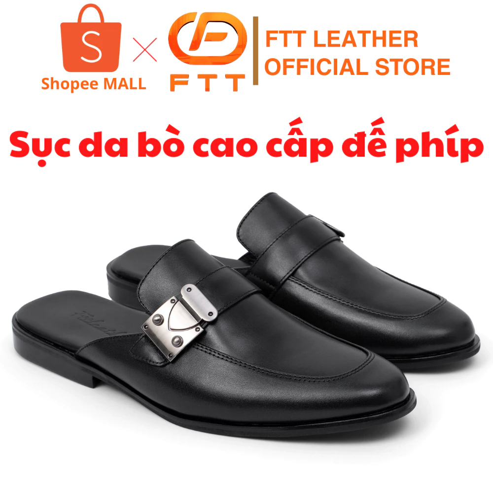 Giày sục nam da bò Single Monk cao cấp FTT Leather phối khoá vuông đế phíp hạn chế trượt FP501B0