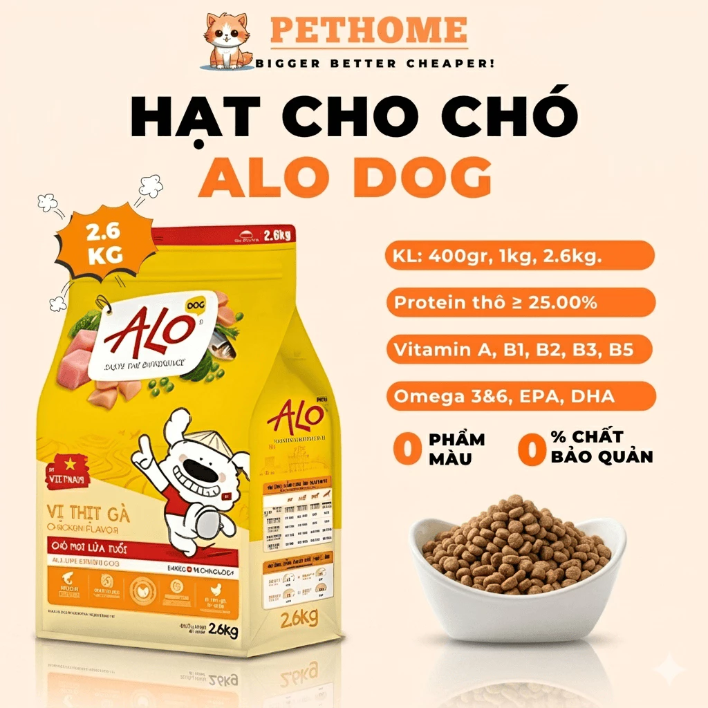[Túi 2.6kg] Hạt Cho Chó ALO DOG Thức Ăn Hạt Dành Cho Chó Giàu Dinh Dưỡng Tăng Sức Đề Kháng