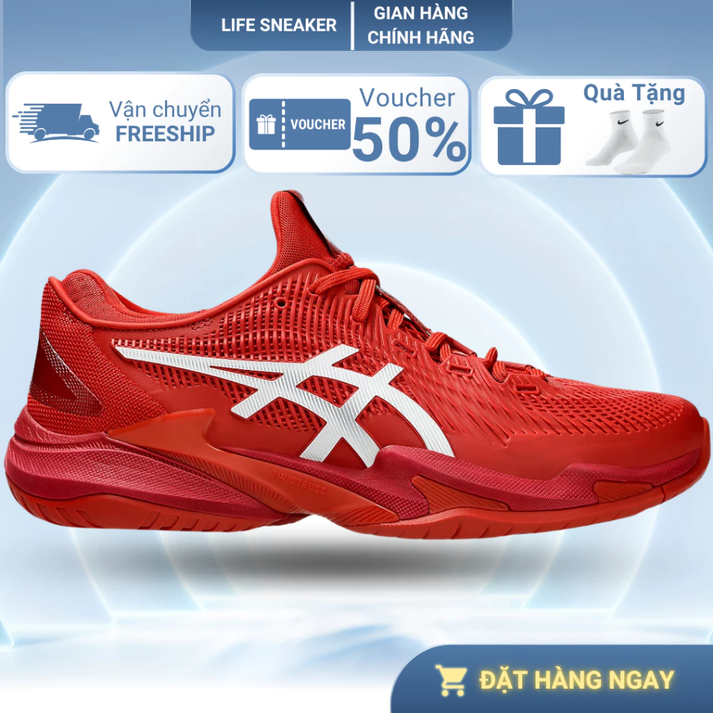 [Chính Hãng] Giày Thể Thao Sneaker_Asics Court FF 3 Novak "WHITE RED" Pickleball/Tennis, unisex nam nữ - LIFE.SNEAKER