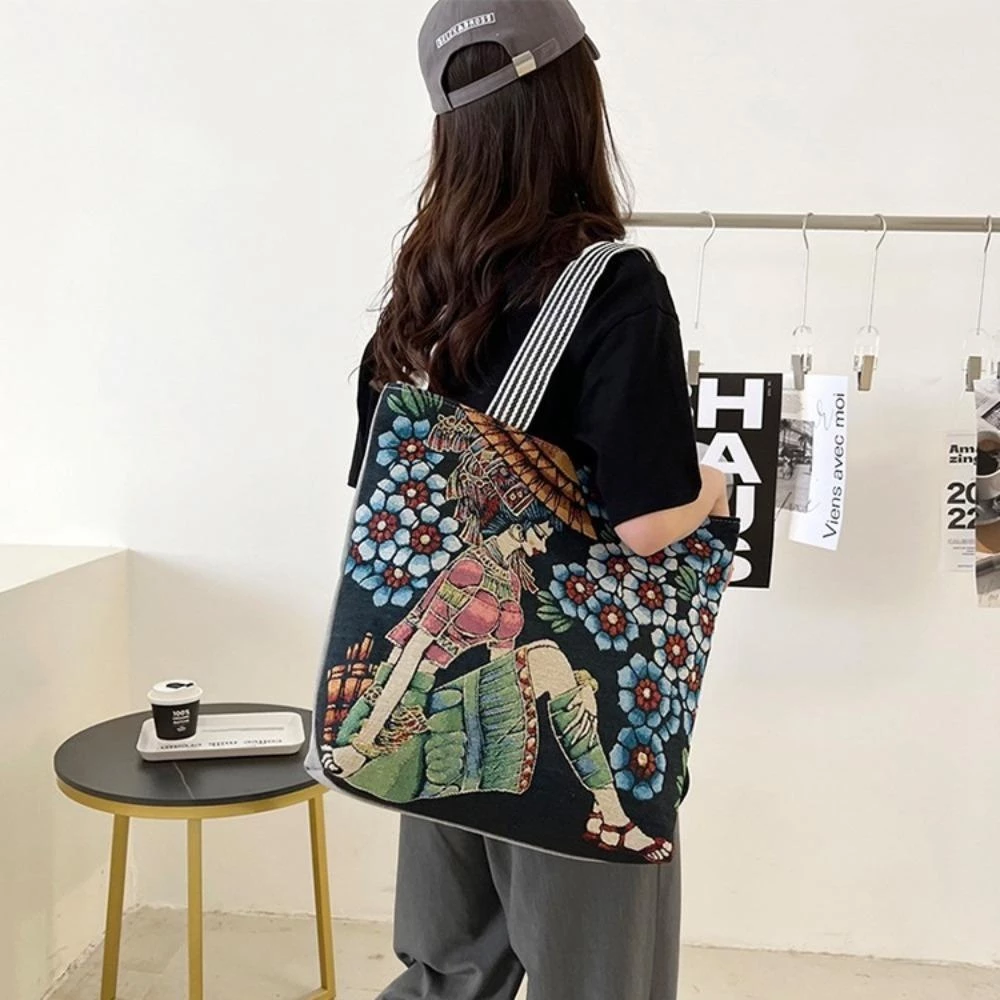 Túi xách cổ điển Túi đeo vai hình vuông bằng vải Canvas, Túi lưu trữ dung tích lớn