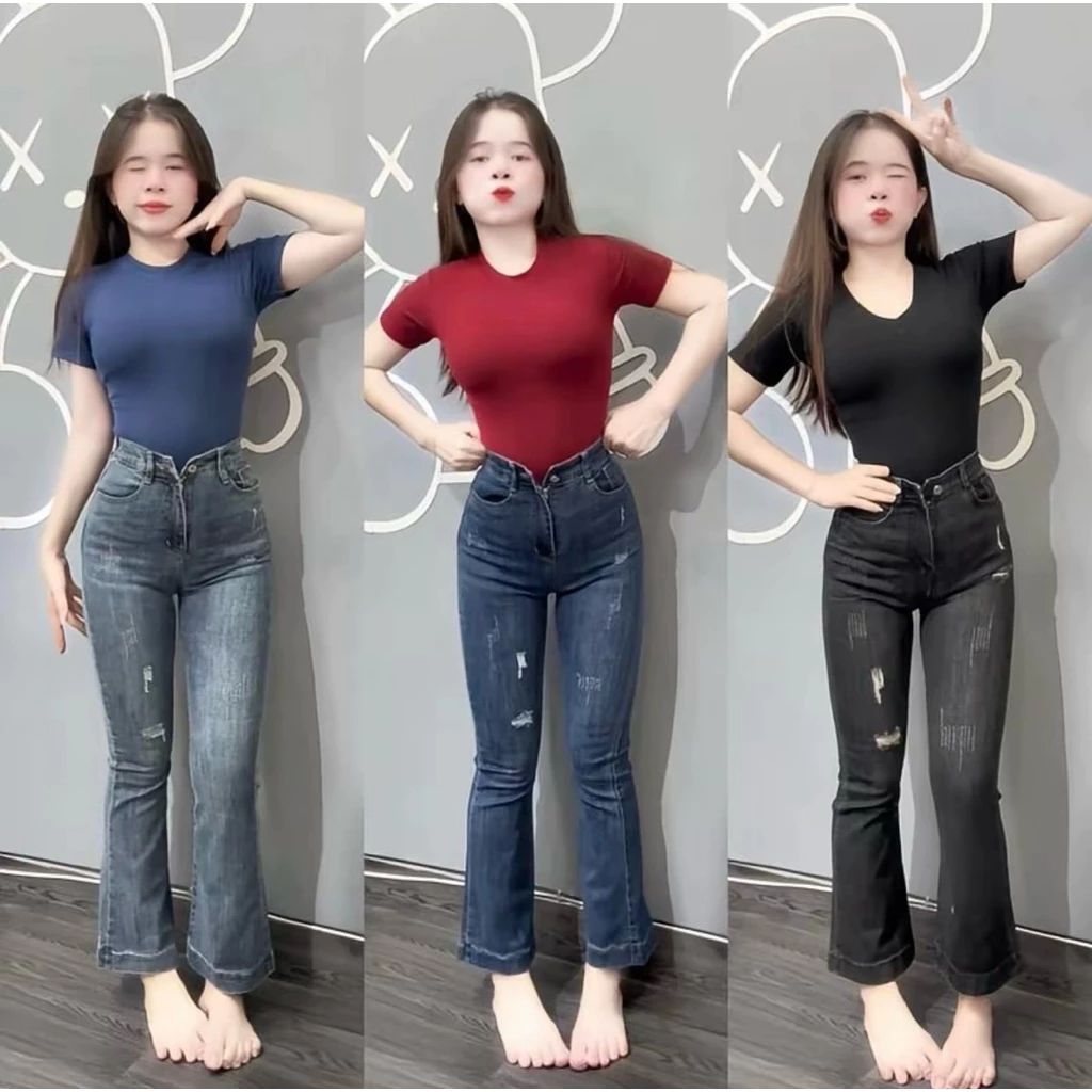 (89cm) Quần Jean Nữ Ống Loe Trơn Lưng Cao Co Giản Mềm Mịn Đủ Size S/M/L ( L01 - quần loe lỡ ) 7060