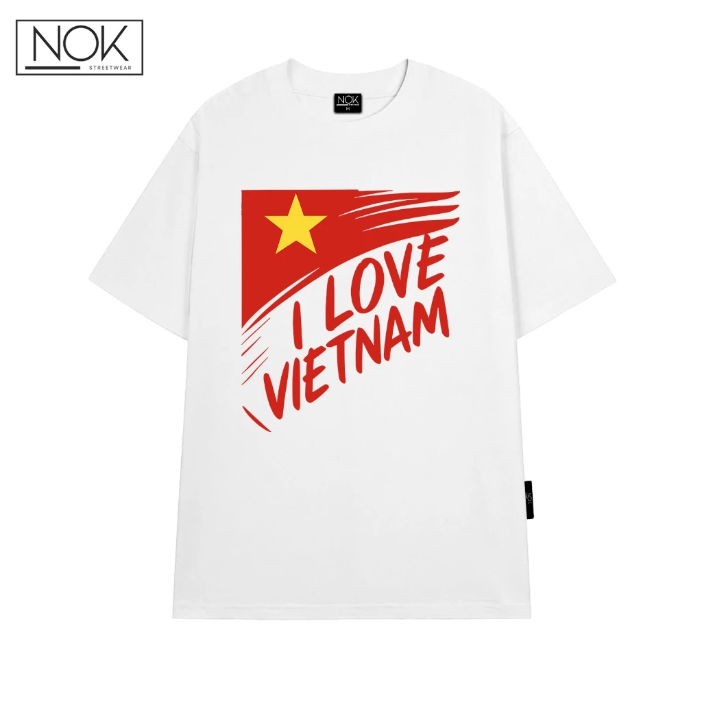 Áo thun unisex form rộng in I LOVE VIETNAM và cờ đỏ sao vàng áo phông đẹp nam nữ yêu nước NOK-NS065