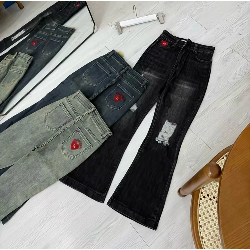 (92cm) Quần Jean Nữ (bò) Ôm Loe Lỡ Thêu, Vải Co Giản Mềm Mịn Tôn Dáng Đủ Size S/M/L(L01 - quần loe lỡ ) 7371