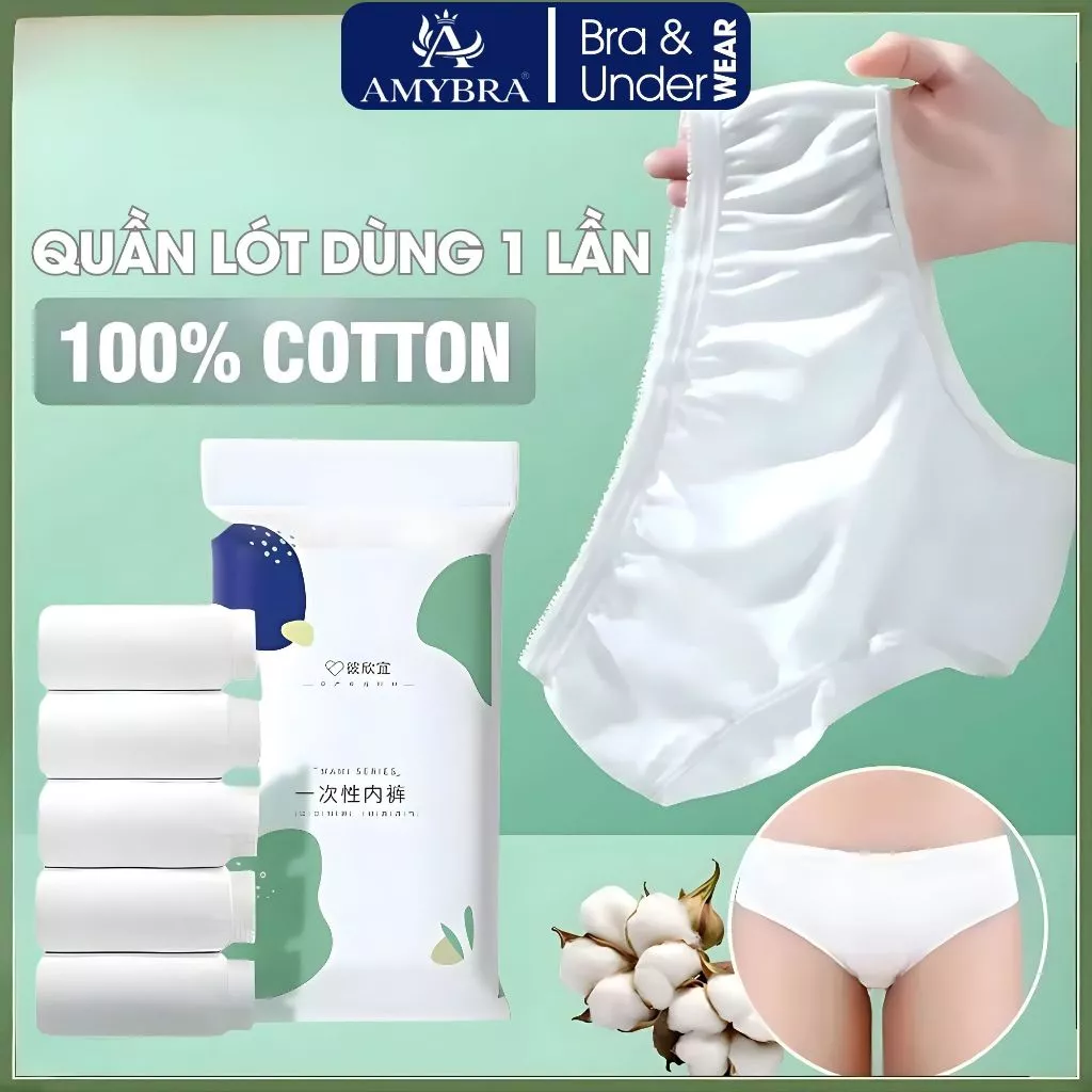 Quần Lót Dùng 1 Lần Cotton Tiện Lợi (1 TÚI 5 QUẦN) Phù Hợp Cho Mẹ Sau Sinh Đi Du Lịch AMYBRA L474