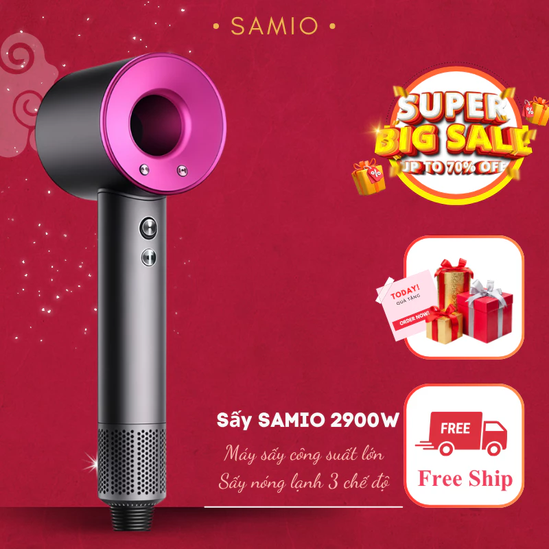 Máy sấy ion không cánh SAMIO 2 chiều nóng lạnh, công suất 2900W nhanh khô không gây hư tổn tóc