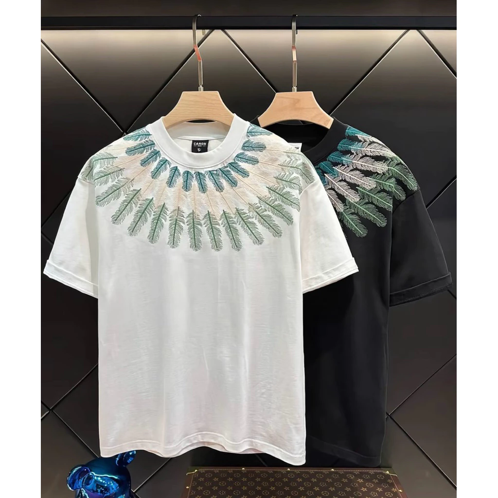 Áo thun cổ tròn nam nữ vải cotton co giãn thêu Lông Vũ phối màu trẻ trung,form đẹp,mẫu mới,giá rẻ-đẹp Th